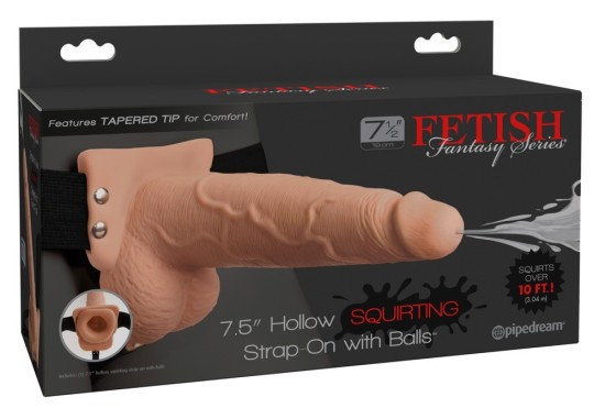 Pipedream Fetish Fantasy 7.5" Hollow Squirting Strap On with Balls