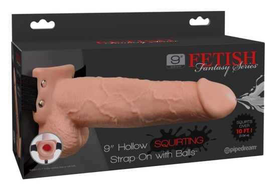 Fetish Fantasy 9" Hollow Squirting Strap-On with Balls