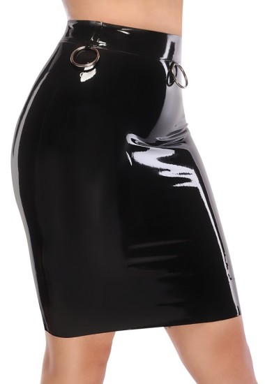 LATEX latexová midi sukně černá, L