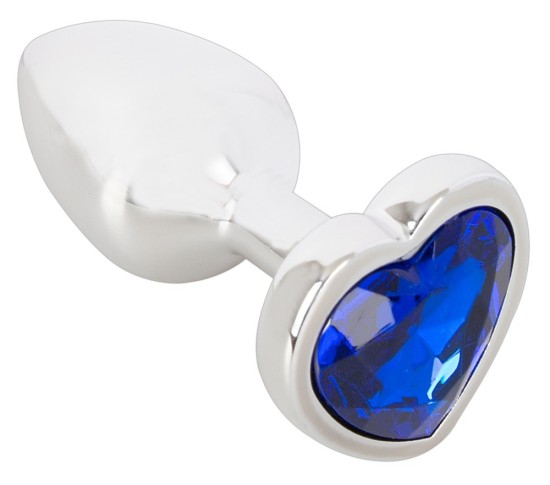 Magic Shiver Butt Plug kovový anální kolík se srdíčkovým kamenem stříbrno modrý