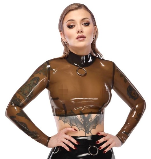 LATEX průhledný latexový top průhledný černý, M