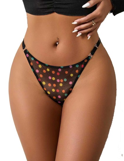 Black Sexy Polka Dot Printed Women Thong XS-M