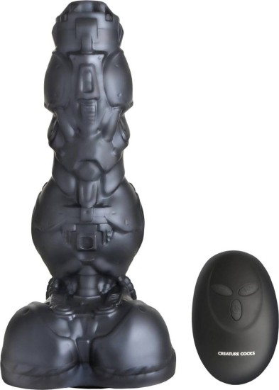 Creature Cocks Cyborg Cock Thrusting & Vibrating Silicone Dildo Dark Silver