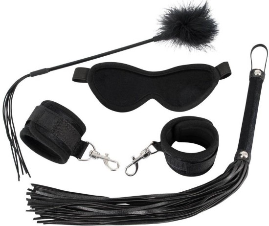 Bad Kitty 4 dílná BDSM sada maska pouta důtky a šimrátko