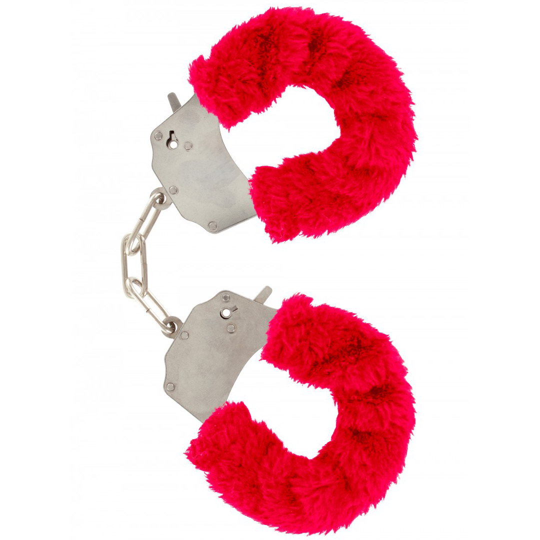 Toyjoy Furry Fun Cuffs plyšová kovová pouta | Červená