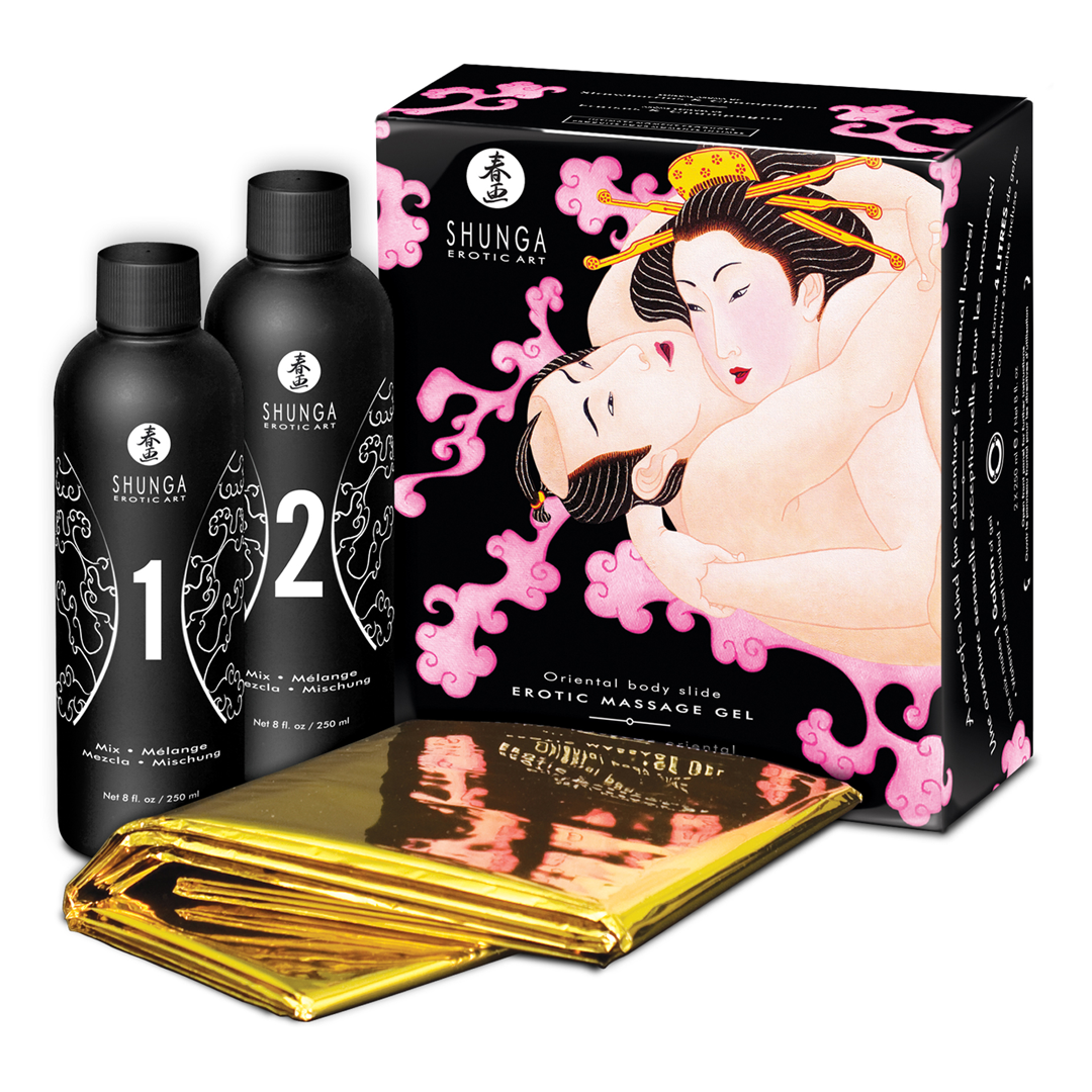Shunga Body Massage Gel 2 x 250 ml strawberry & champagne