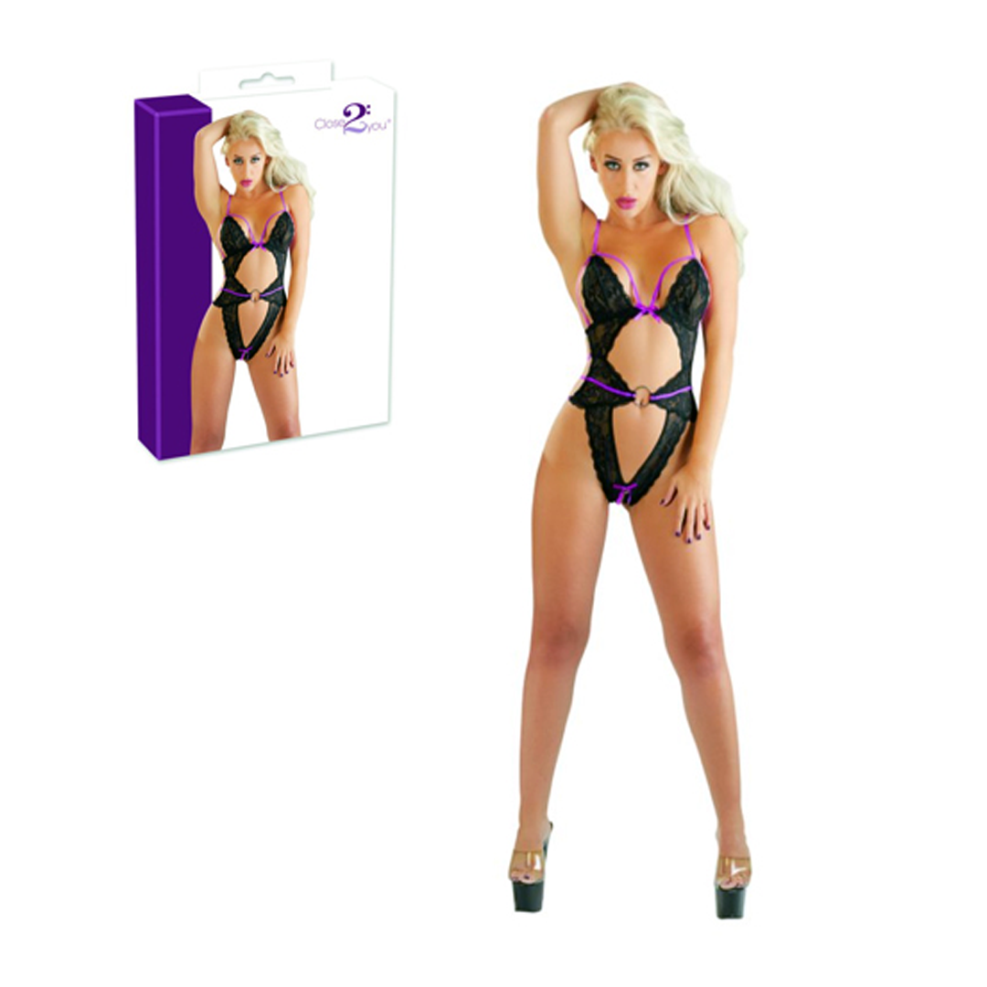 Body z černé krajky a fialovými detaily M/L zn. Close2:You