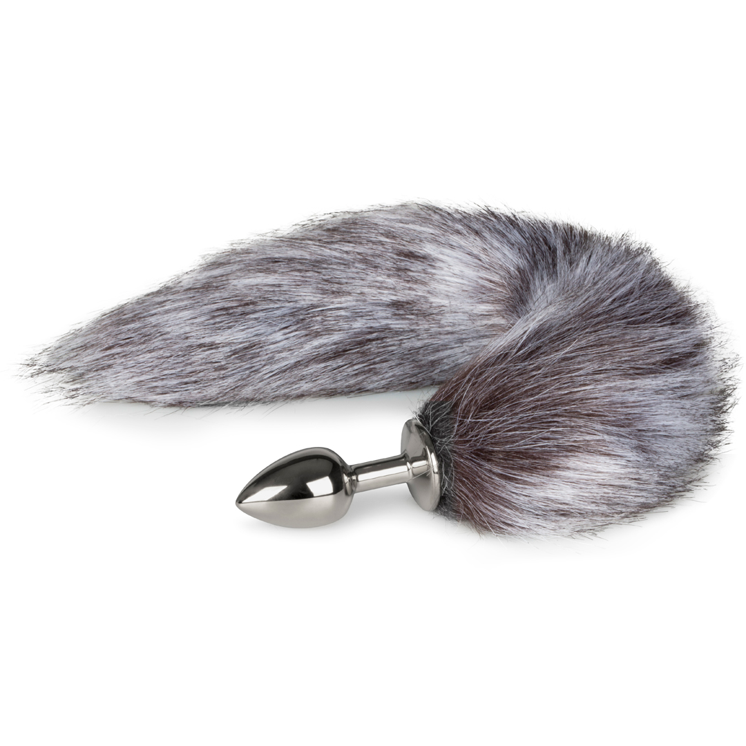 EasyToys Fox Tail Plug no.5 stříbrný anální kolík s šedivým liščím ocasem