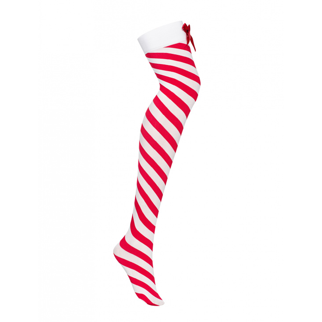 Obsessive Kissmas stockings Vánoční pruhované punčochy  -  červenobílé