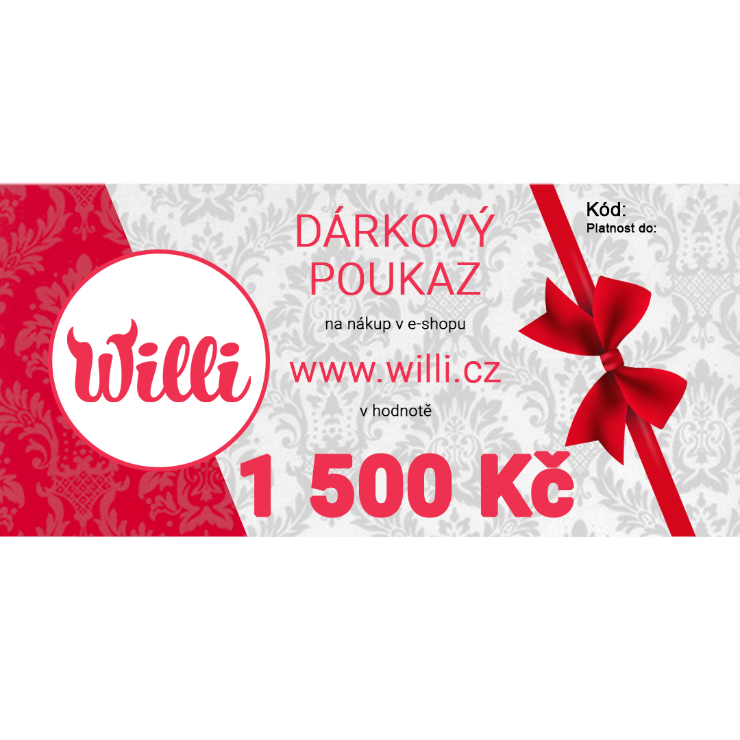 Willi Dárkový poukaz na nákup v e-shopu willi.cz v hodnotě 1 500 Kč