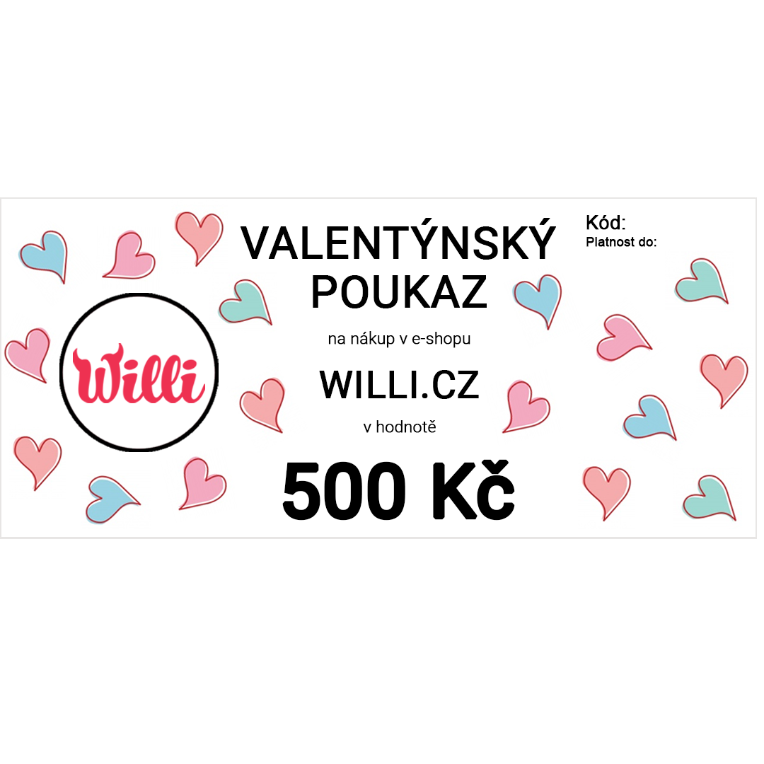 Willi Valentýnský poukaz na nákup v e-shopu willi.cz v hodnotě 500 Kč