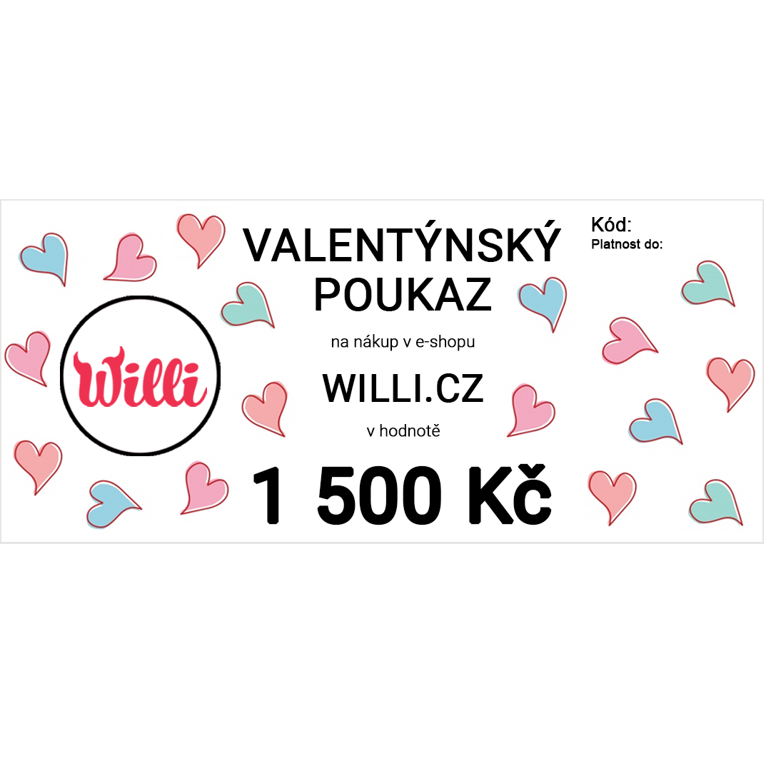 Willi Valentýnský poukaz na nákup v e-shopu willi.cz v hodnotě 1 500 Kč