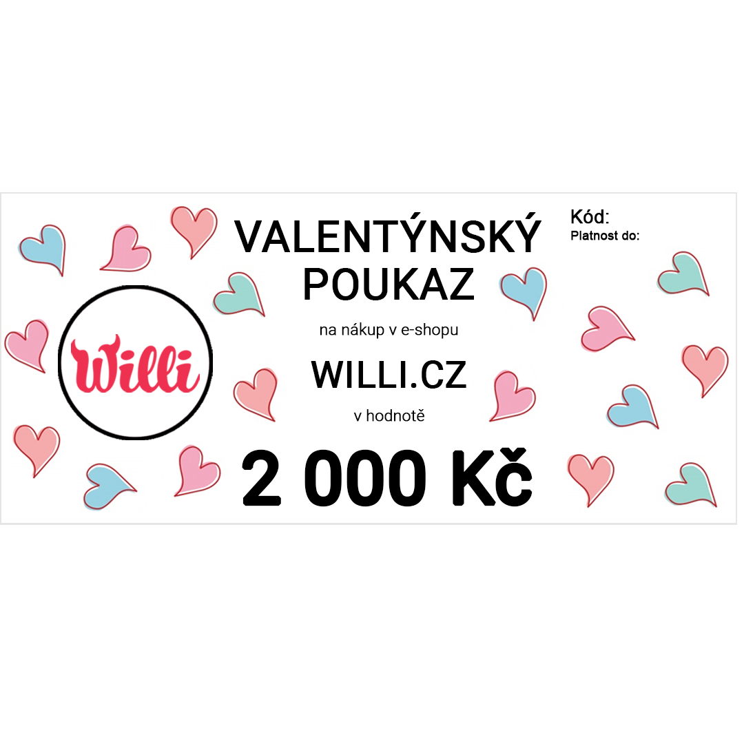 Willi Valentýnský poukaz na nákup v e-shopu willi.cz v hodnotě 2 000 Kč