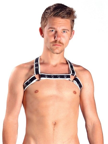 Kožený postroj Mister B X-Back Harness Premium bílý L/XL, pánský kožený harness