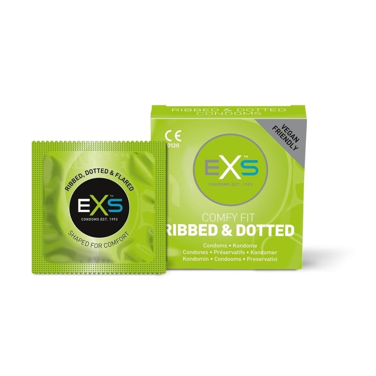 EXS Ribbed & Dotted Condoms 3 ks, kondomy s vroubky a výstupky