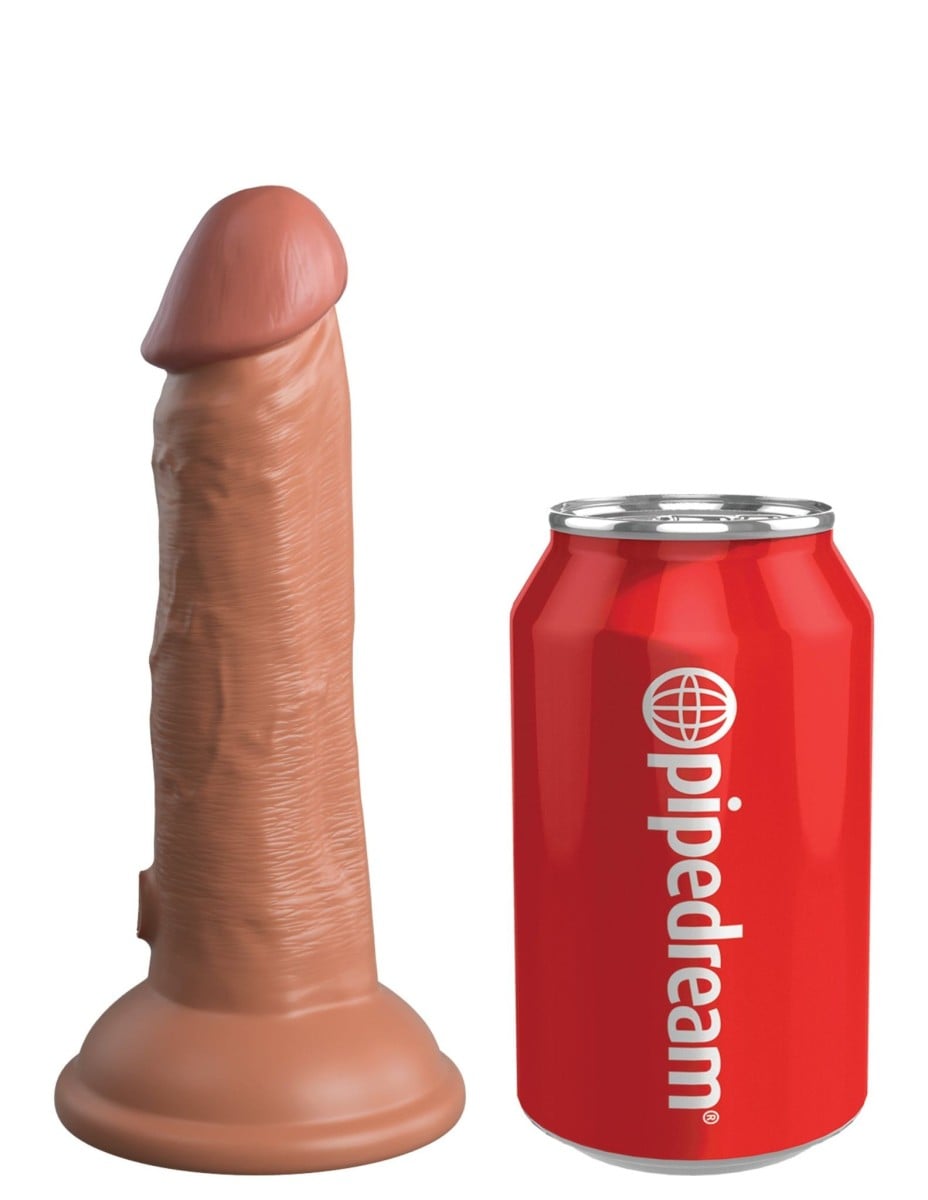 Pipedream King Cock Elite 6″ Vibrating Silicone Dual Density Cock Tan, realistický vibrátor s přísavkou 17,8 x 3,7 cm