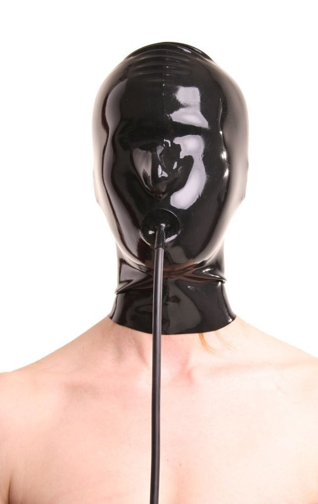 Latexová kukla s dýchací trubicí Anita Berg AB4050 černá XL, latexová maska s tloušťkou 0,4 mm