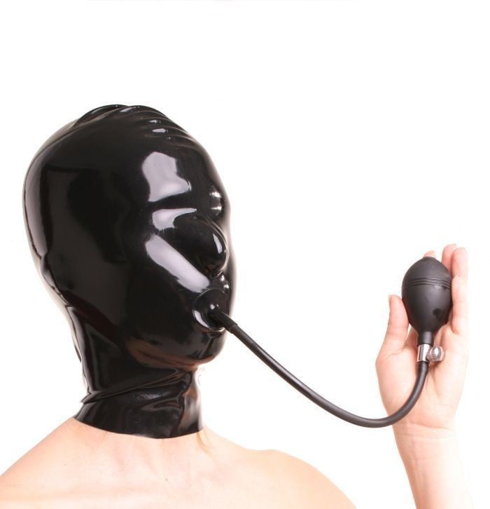 Latexová maska s nafukovacím roubíkem Anita Berg AB4049Z černá L, latexová maska s tloušťkou 0,4 mm