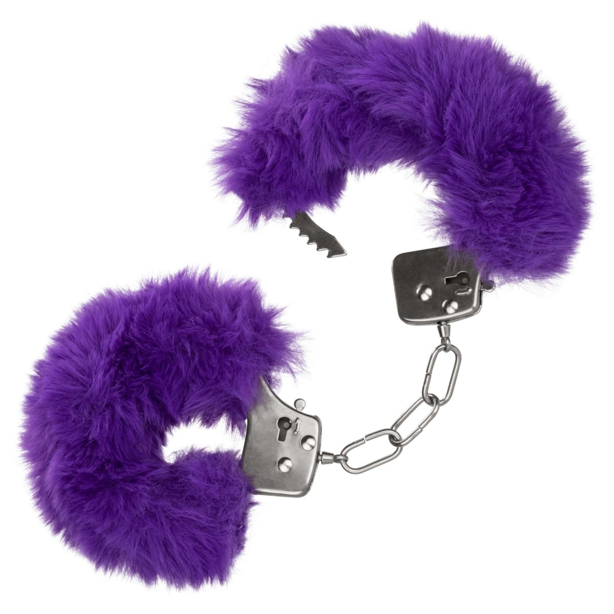 Plyšová pouta CalExotics Ultra Fluffy Furry Cuffs fialová, kovová pouta s plyšem