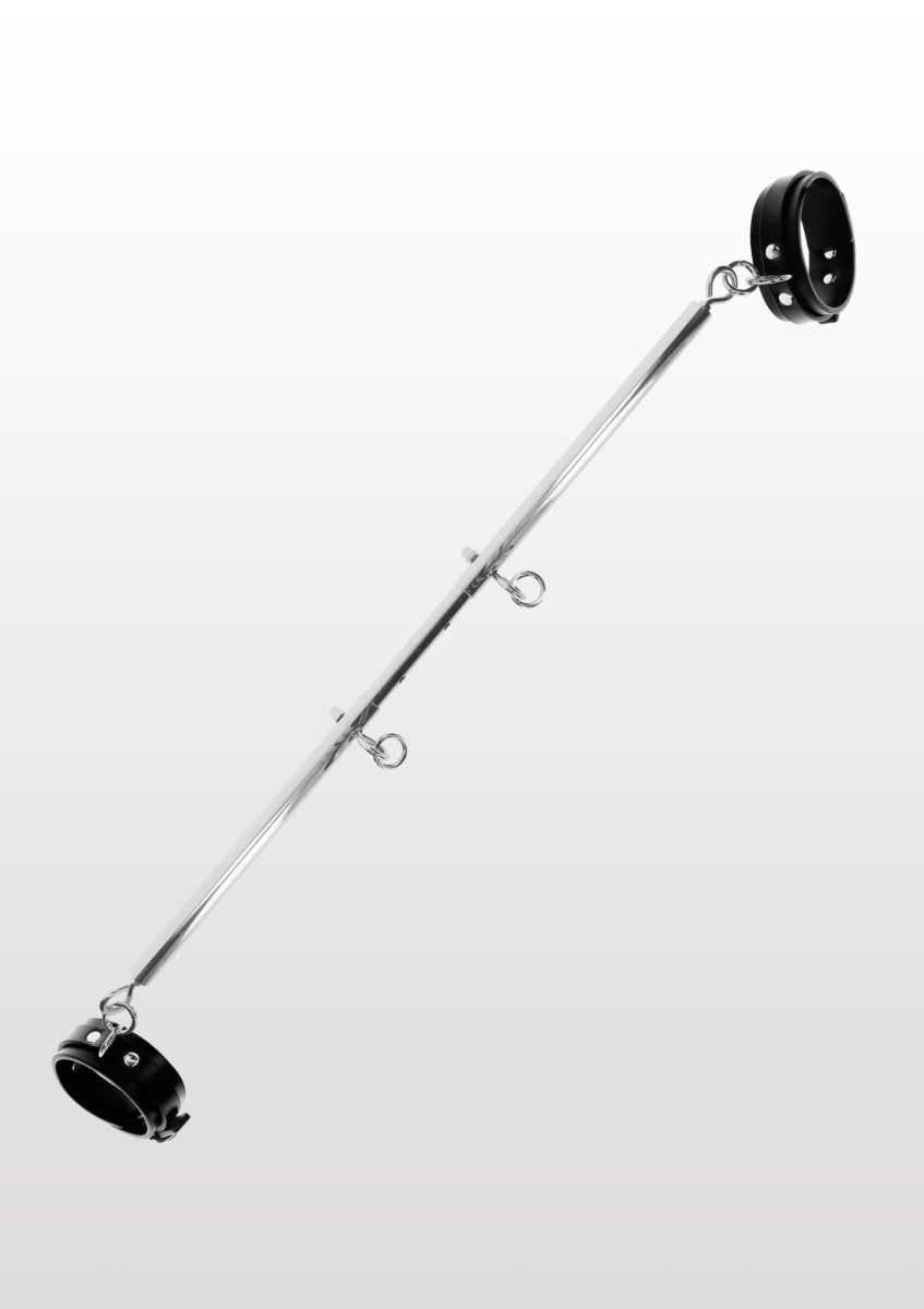 Taboom Spreader Bar with Ankle Cuffs Silver-Black, kovová rozpěrná tyč s pouty z umělé kůže