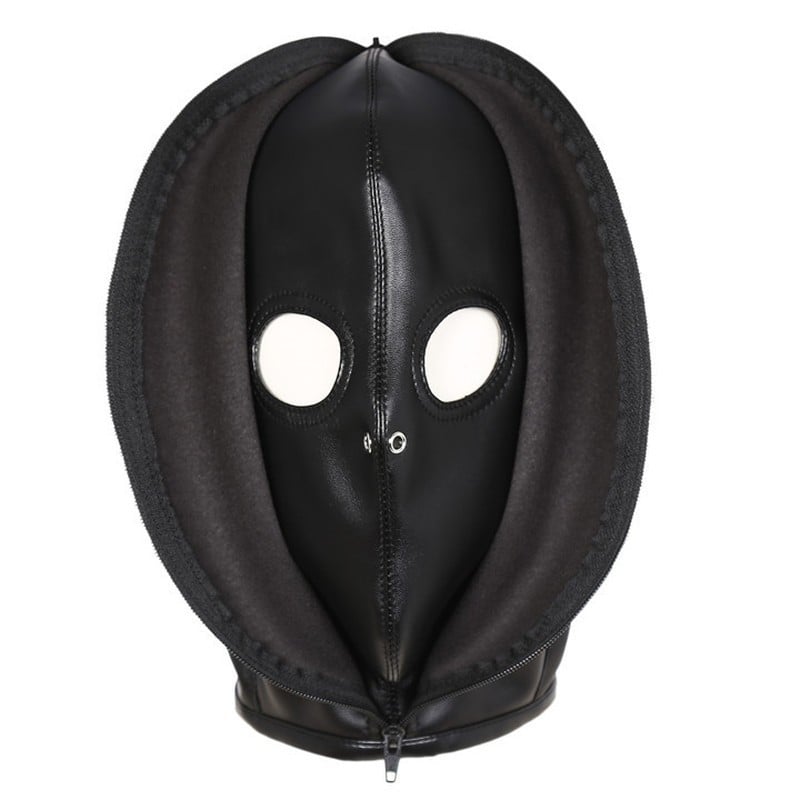 Slave4master Double Layer Bondage Hood, černá kukla se zipem a šněrováním