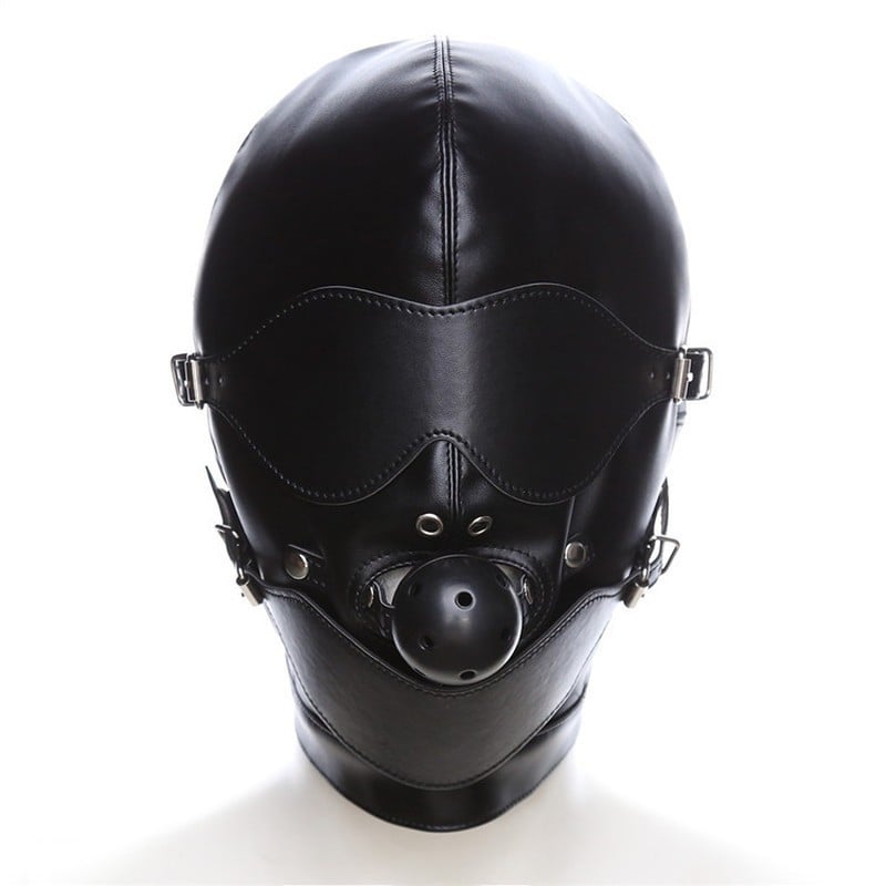 Slave4master Mouth Gag Full Gimp Hood, černá kukla s roubíkem a šněrováním