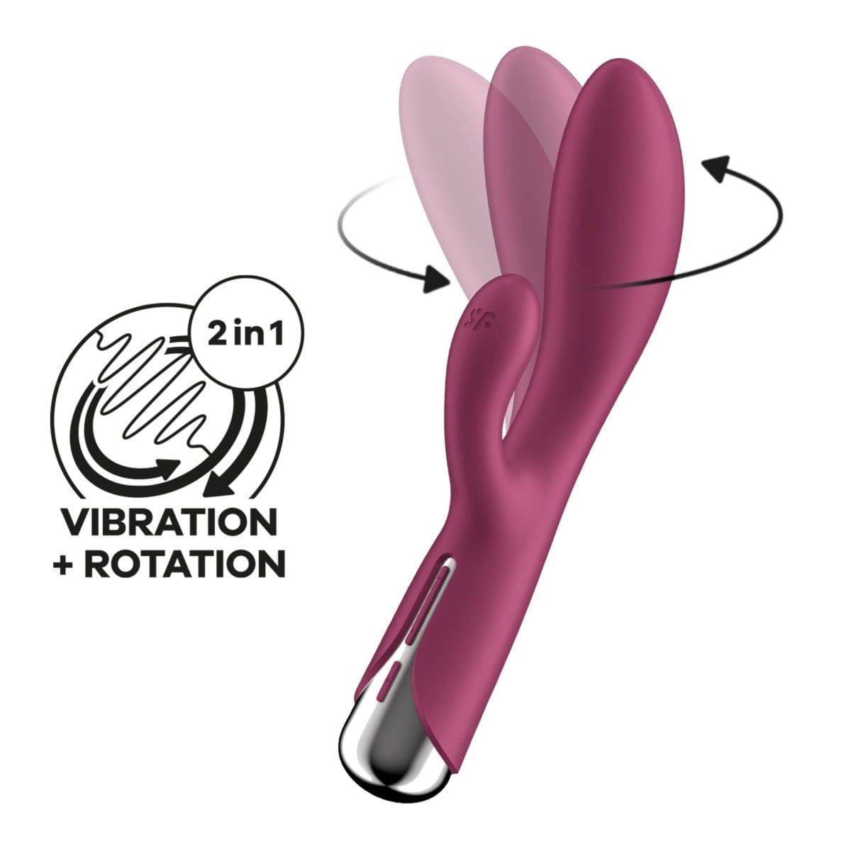 Vibrátor Satisfyer Spinning Rabbit 1 červený, silikonový dvojitý vibrátor s rotační špičkou 20 x 3,5 cm