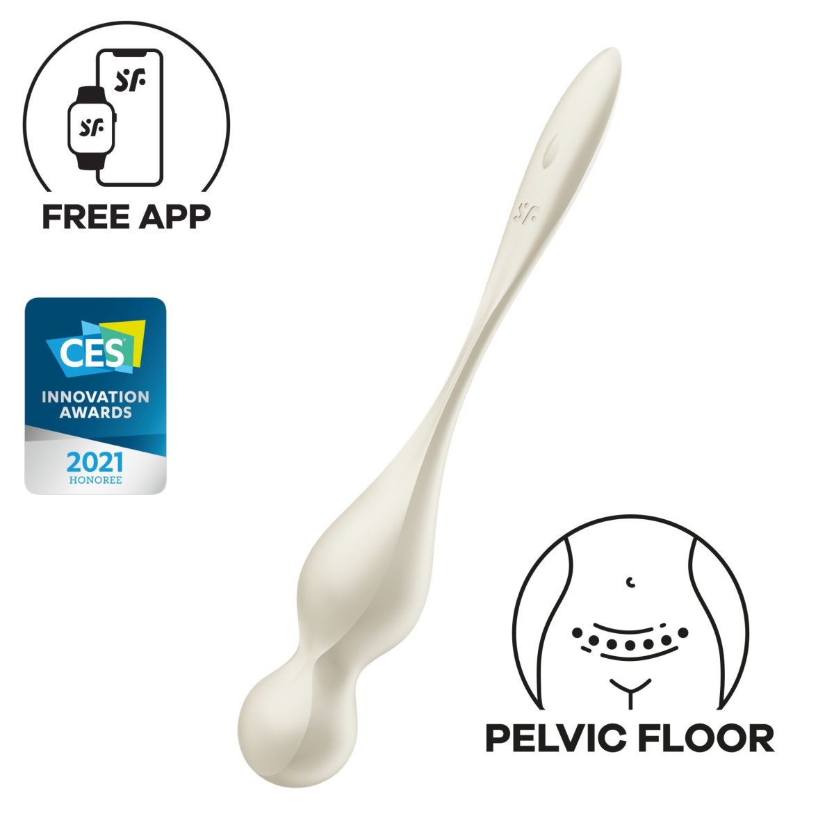 Venušiny kuličky Satisfyer Love Birds 1 bílé, chytré vibrační Venušiny kuličky 22,2 x 3,3 cm