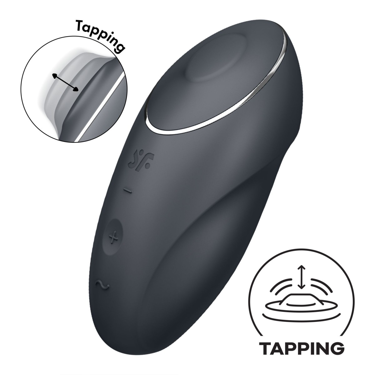 Přikládací vibrátor Satisfyer Tap & Climax 1 Grey, silikonový vibrátor s pulzátorem