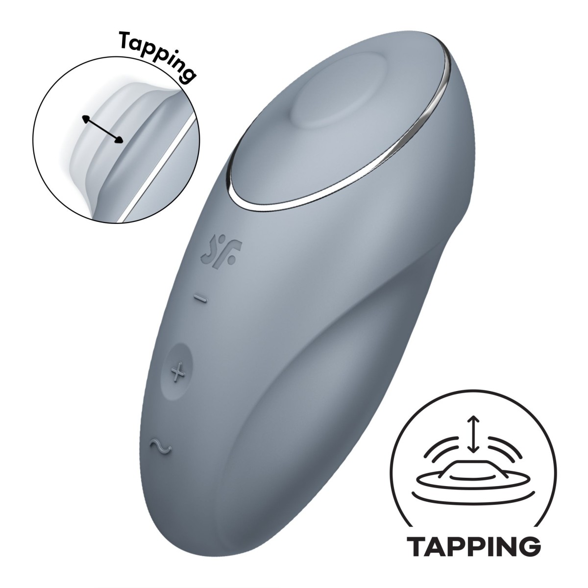 Přikládací vibrátor Satisfyer Tap & Climax 1 Bluegrey, silikonový vibrátor s pulzátorem