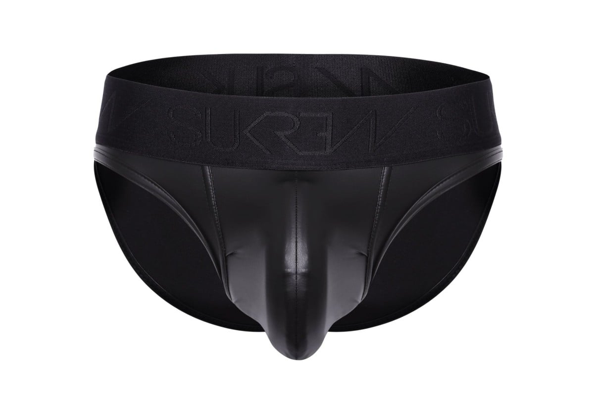 Slipy Sukrew Rubber Look Classic Brief Nightlife Black S, pánské lesklé slipy