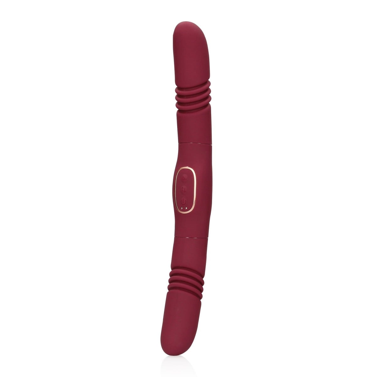 Shots Loveline Double-Sided Thrusting Vibrator Merlot Grape, silikonový přirážecí vibrátor 33 x 3,6 cm