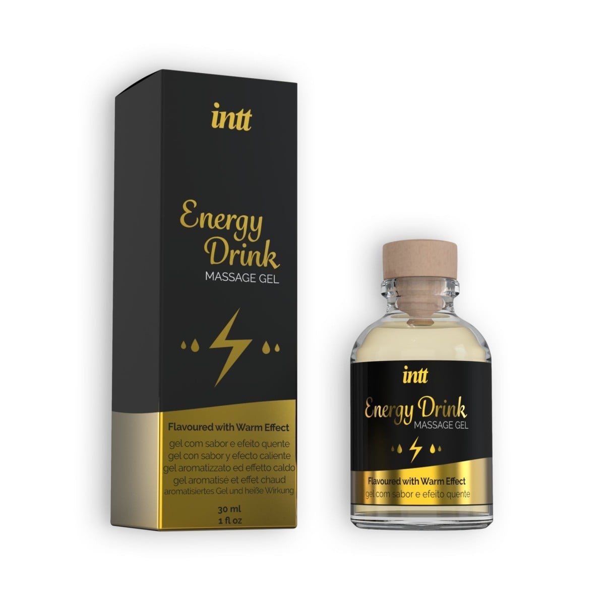 Intt Energy Drink Massage Gel 30 ml, masážní gel s hřejivým efektem a příchutí energetického nápoje