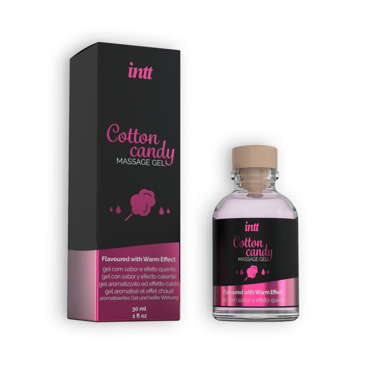 Intt Cotton Candy Massage Gel 30 ml, masážní gel s hřejivým efektem a příchutí cukrové vaty