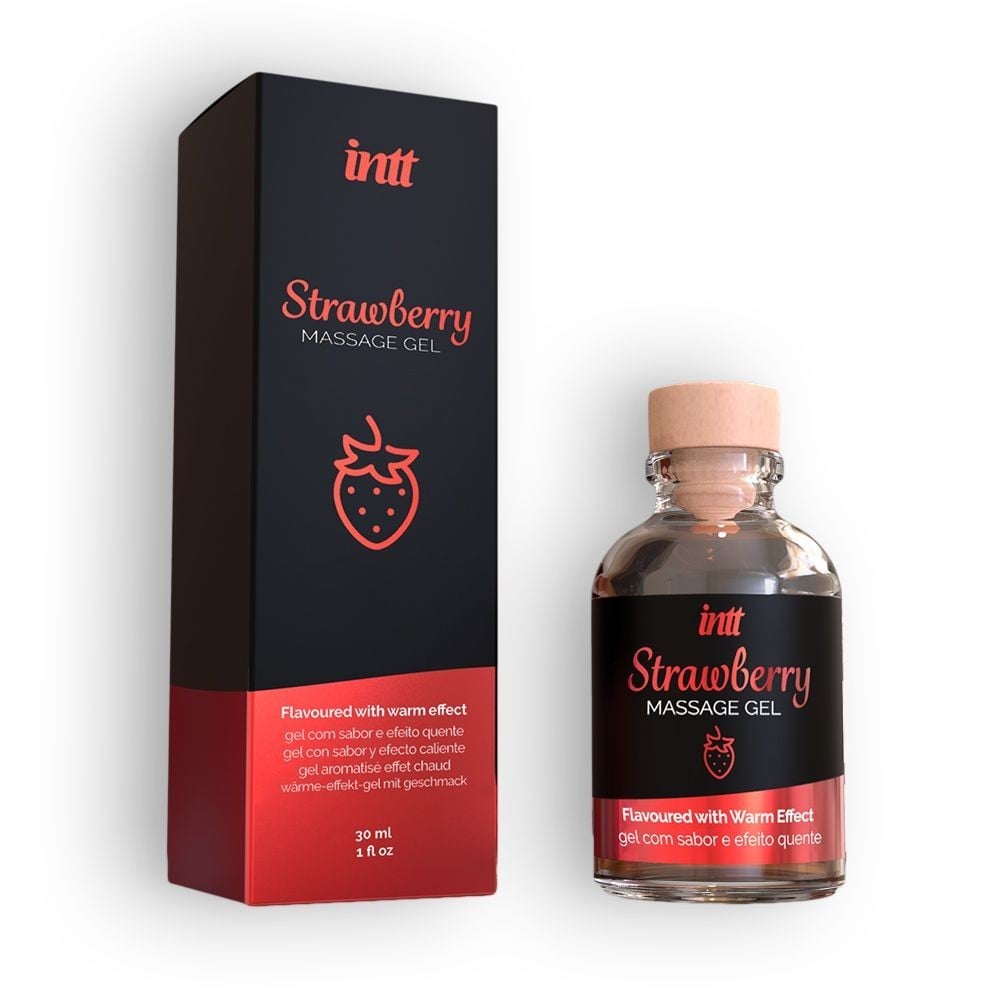 Intt Strawberry Massage Gel 30 ml, masážní gel s hřejivým efektem a příchutí jahod