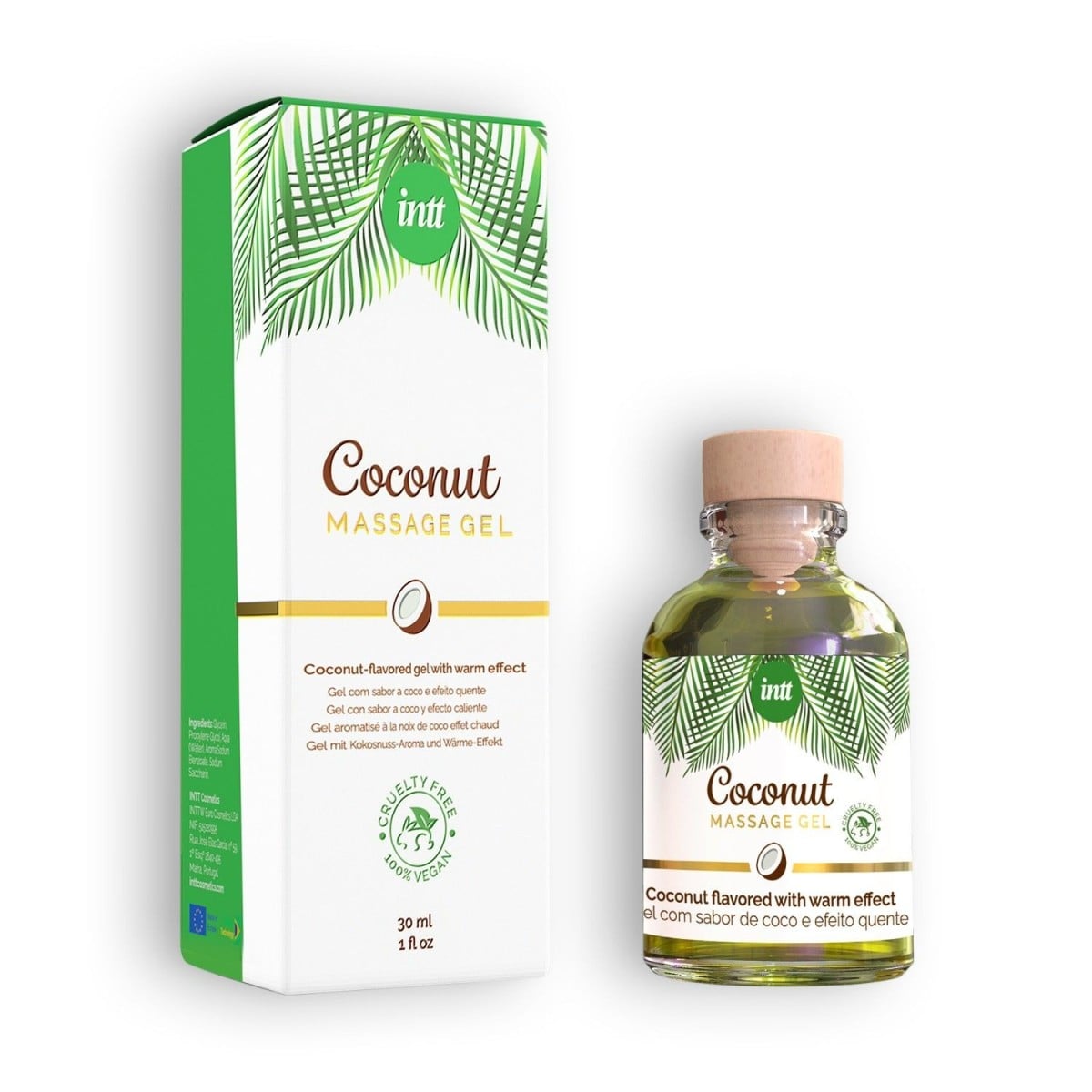 Intt Coconut Massage Gel 30 ml, masážní gel s hřejivým efektem a příchutí kokosu