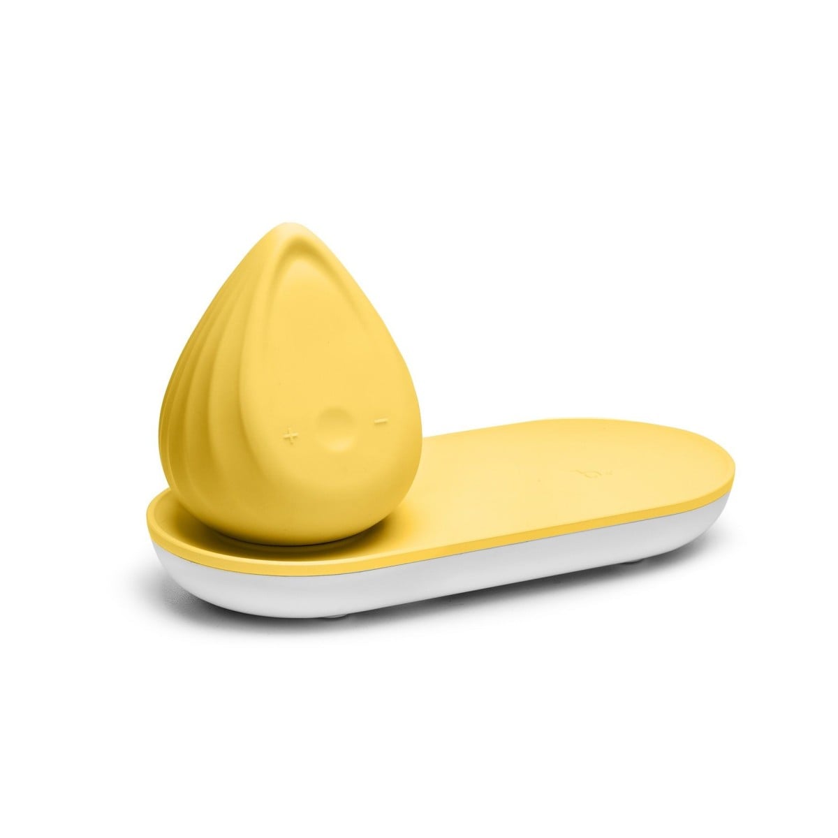 Přikládací vibrátor Biird Evii Yuzu Yellow, silikonový vibrátor s nabíjecí stanicí
