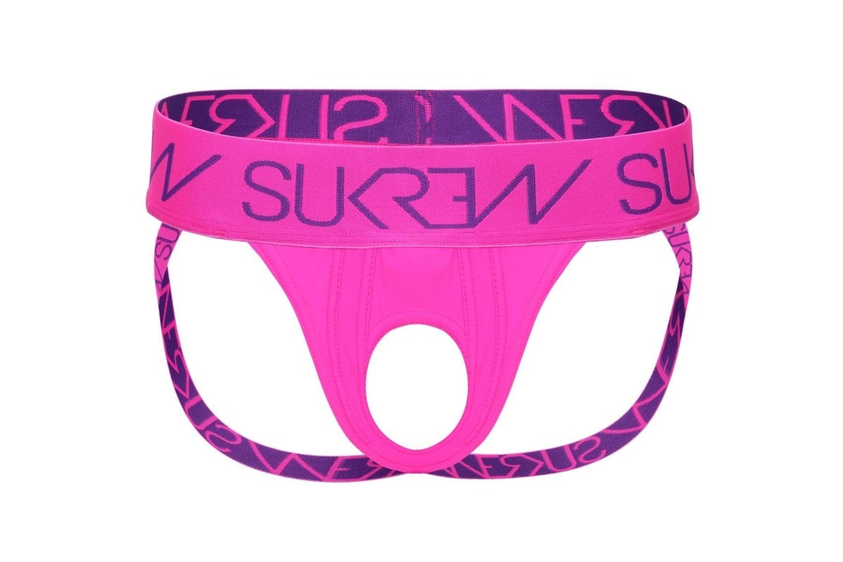 Jocksy Sukrew U-Style Jockstrap Shocking Pink L, pánské růžové jocksy s otvorem