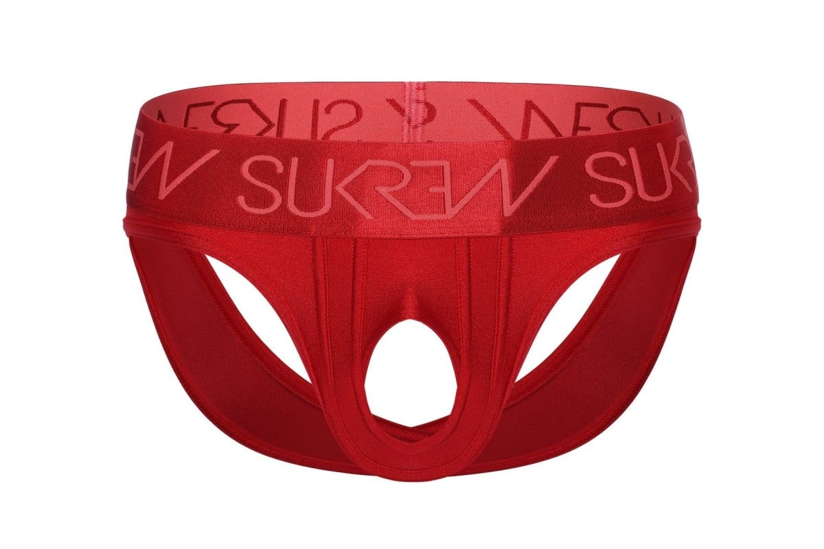 Slipy Sukrew U-Style V-Brief Liberty Red L, vpředu i vzadu otevřené pánské slipy