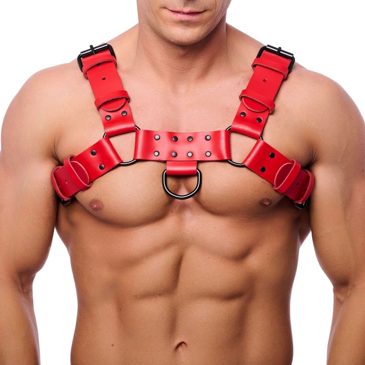 Kožený postroj The Red Bulldog Leather Harness červený S/M, kožený postroj pro muže