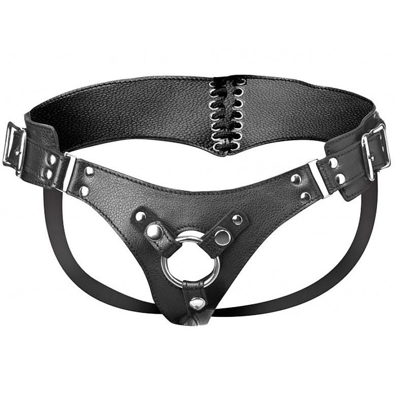 XR Brands Strap U Bodice Corset Style Strap-On Harness, strap-on postroj z umělé kůže s O-ring