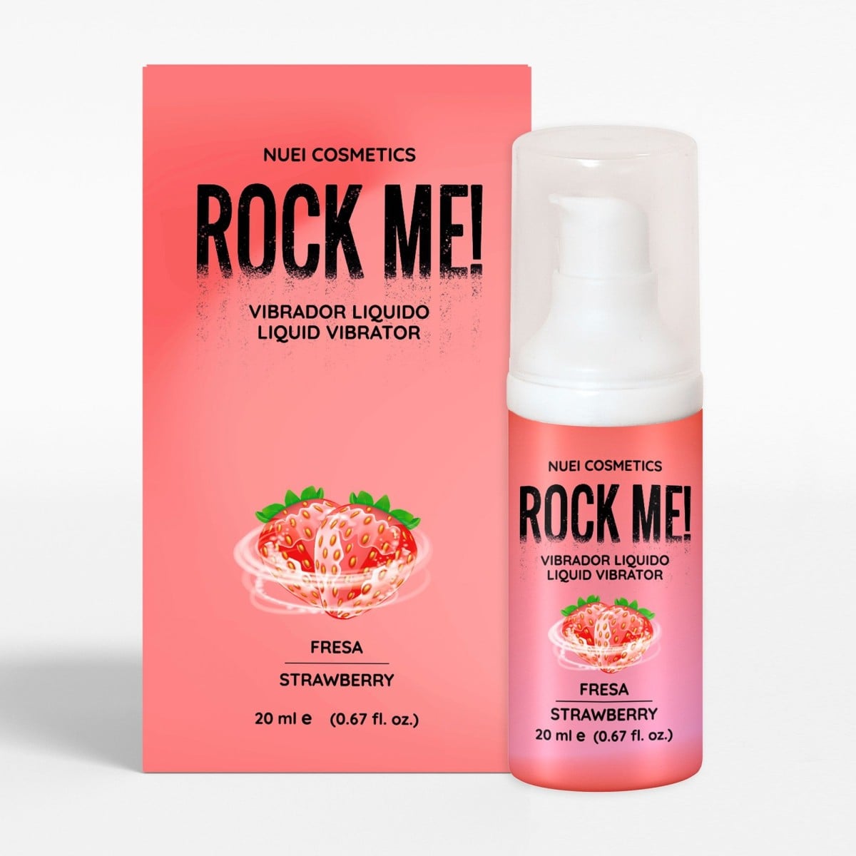 NUEI Rock Me! Liquid Vibrator Strawberry 20 ml, stimulační gel s vibračním efektem a příchutí jahod