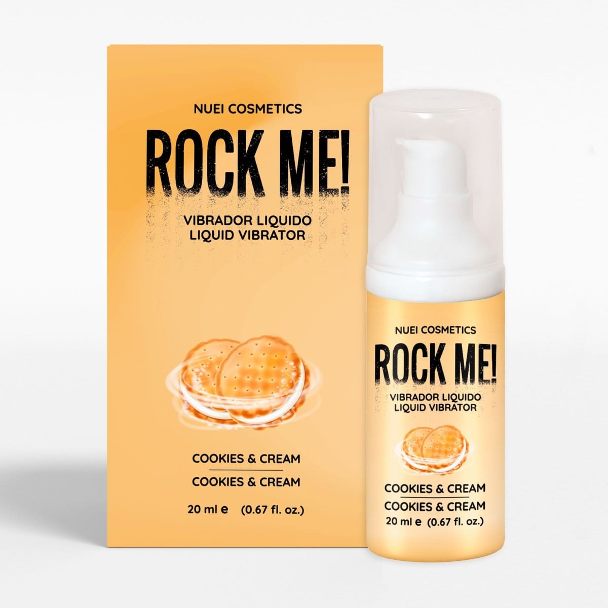 NUEI Rock Me! Liquid Vibrator Cookies & Cream 20 ml, stimulační gel s vibračním efektem a příchutí sušenek
