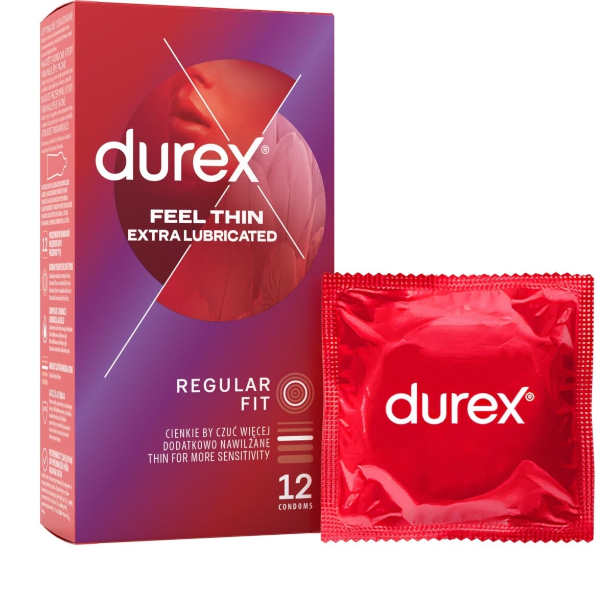 Kondomy Durex Feel Thin Extra Lubricated 12 ks, tenké extra lubrikované latexové kondomy
