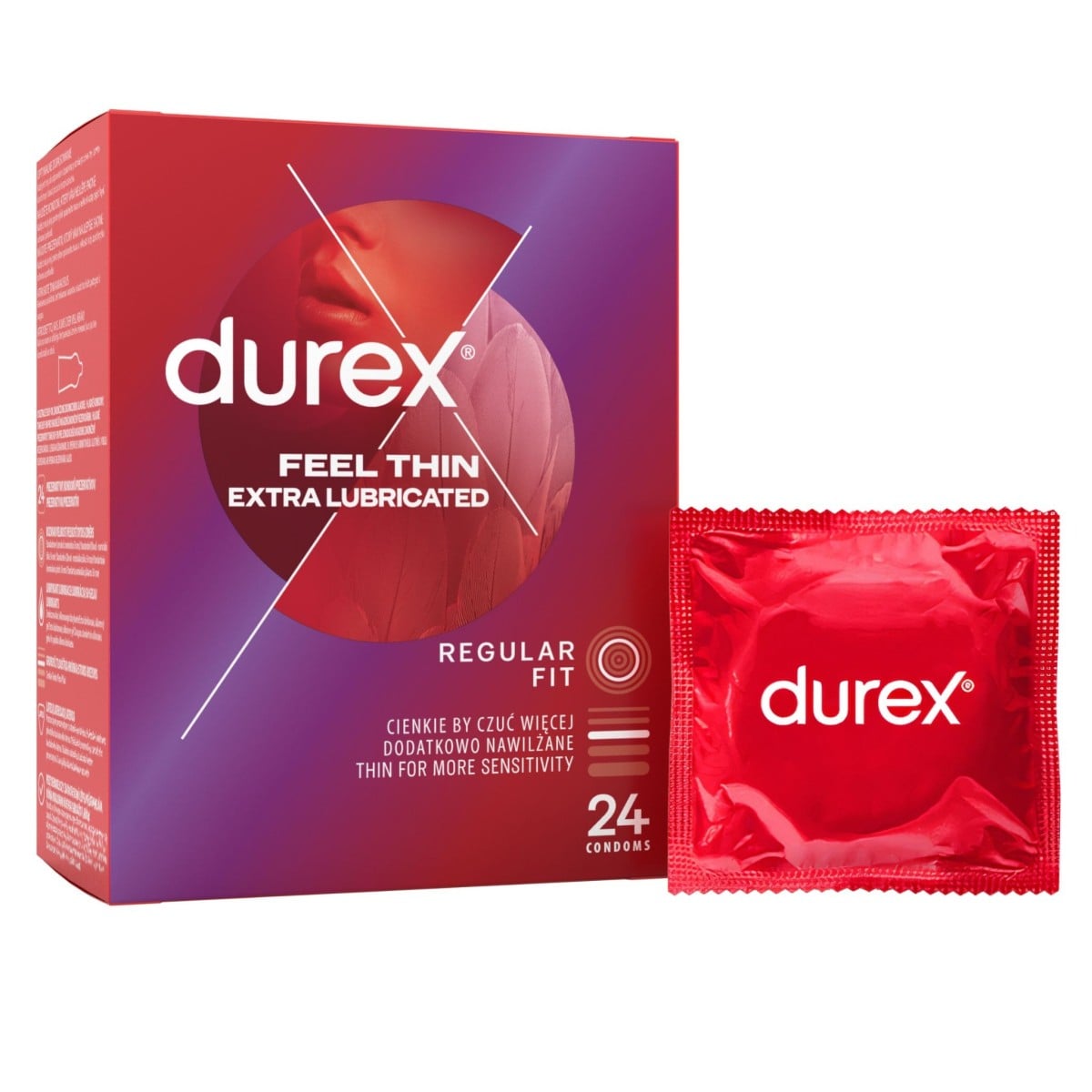 Durex Feel Thin Extra Lubricated 24 ks, tenké extra lubrikované latexové kondomy