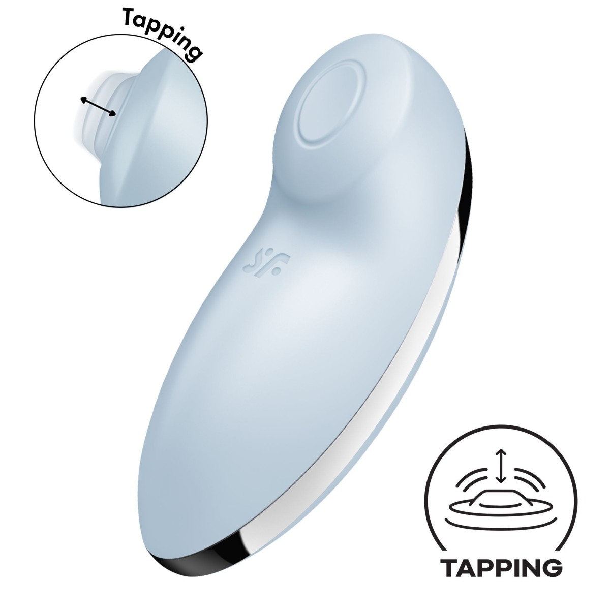 Přikládací vibrátor Satisfyer Tap & Climax 2 Blue, silikonový vibrátor s pulzátorem