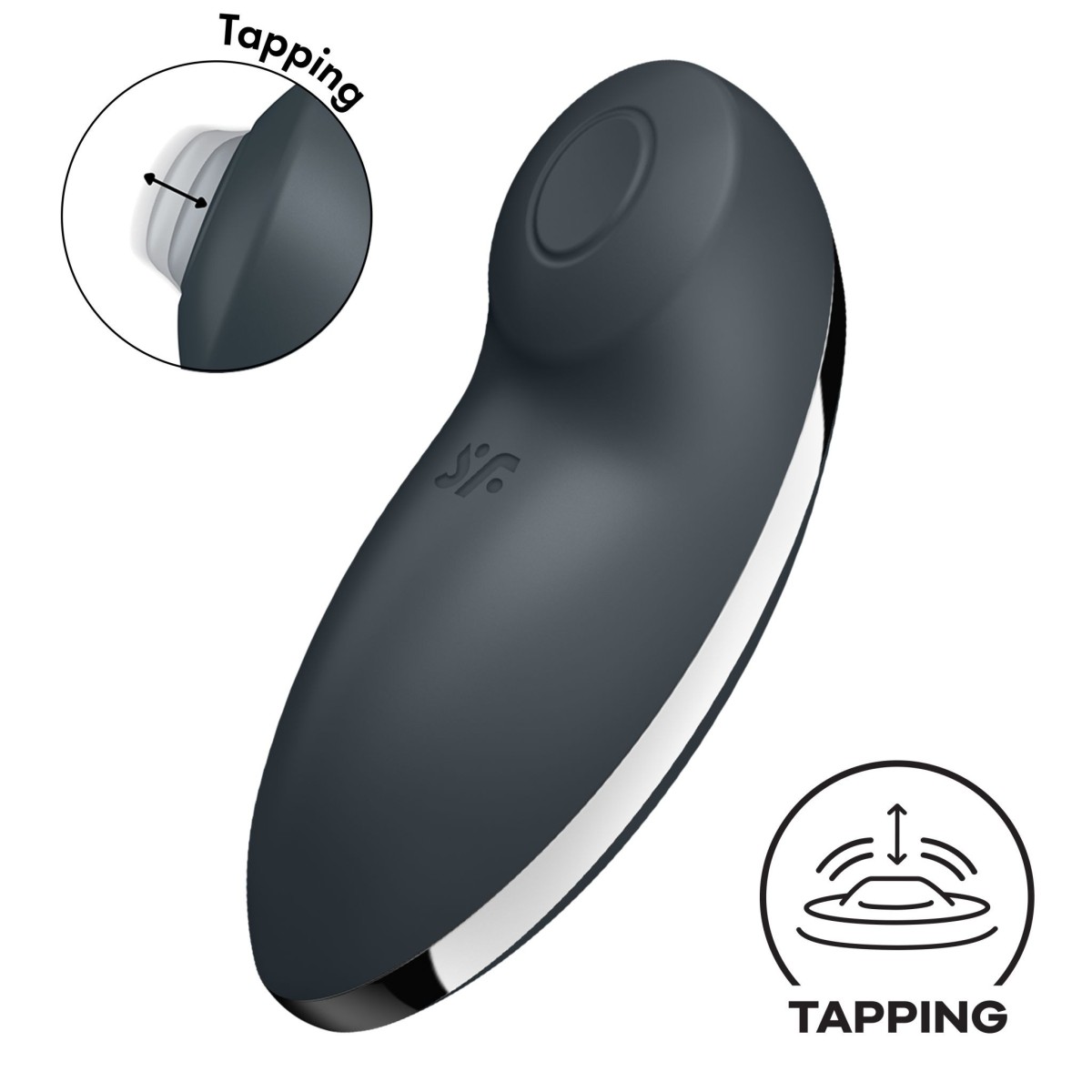 Přikládací vibrátor Satisfyer Tap & Climax 2 Grey, silikonový vibrátor s pulzátorem