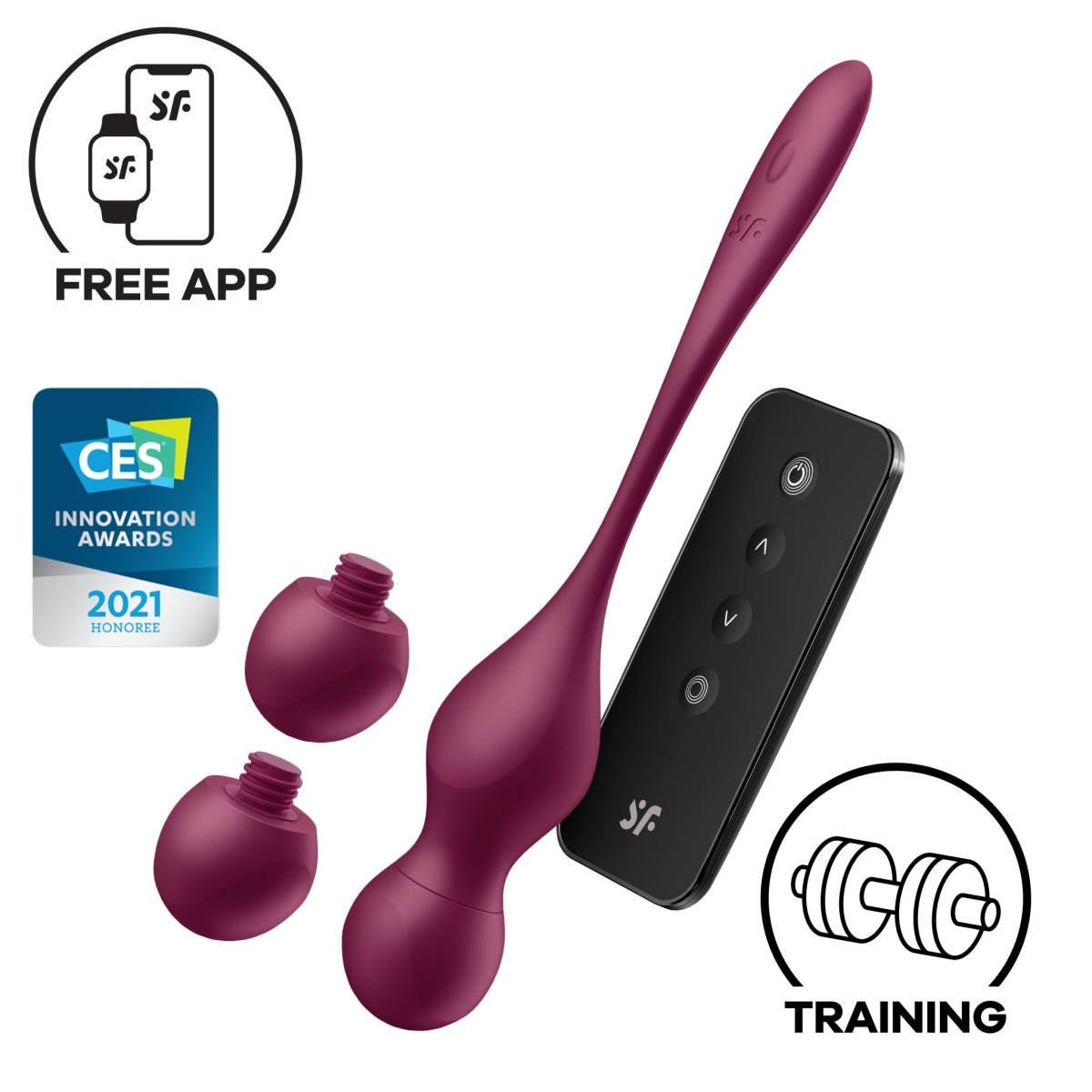 Satisfyer Love Birds Vary, chytré vibrační Venušiny kuličky s dálkovým ovládáním a vyměnitelným závažím 22,2 x 3,3 cm
