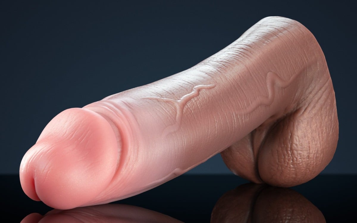 Weredog Azure Signature Medium, prémiové tělovo-hnědé silikonové dildo 19,3 x 4,1–4,7 cm