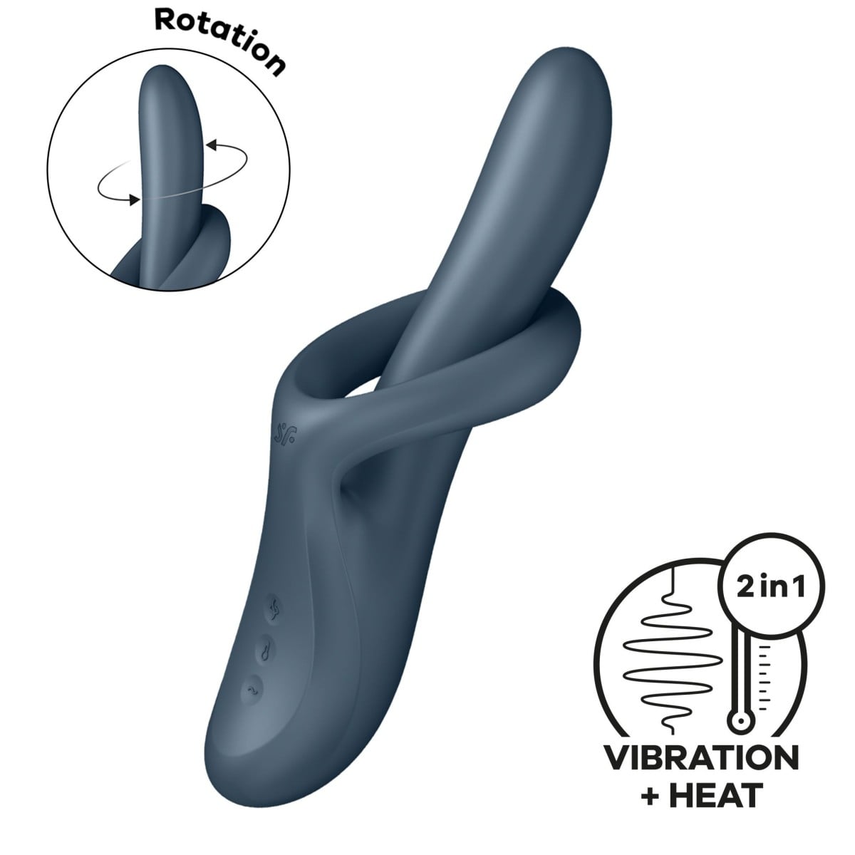 Rotační vibrátor Satisfyer Heat Flex 4 šedý, silikonový vibrátor na bod G, labie a klitoris s vyhříváním
